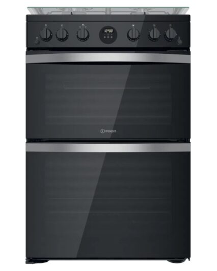 Indesit ID67G0MCB/UK Gas Double Cooker with 4 Hobs - Black