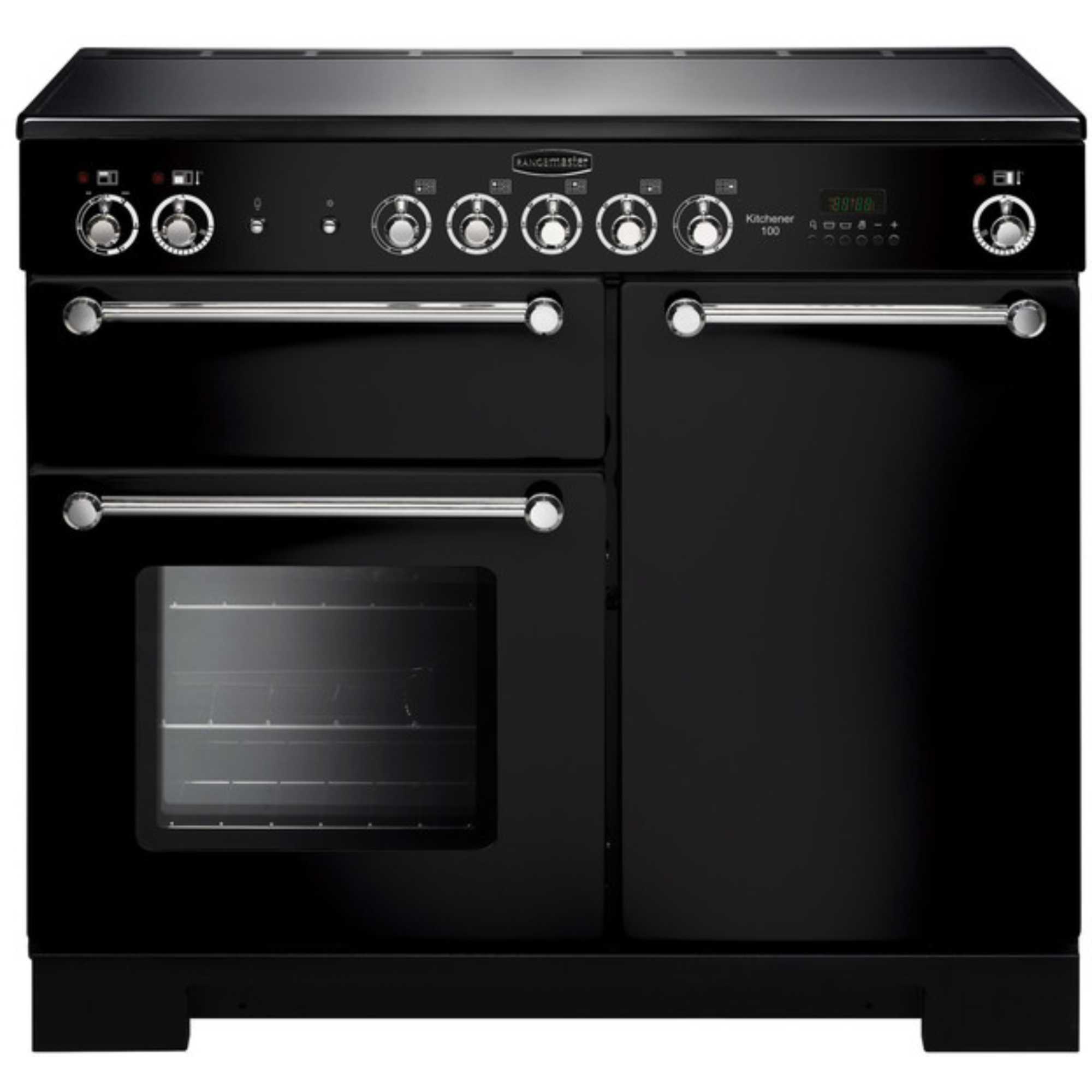 Rangemaster KCH100ECBLC Electric Range Cooker with 5 Ceramic Hobs - Black Chrome