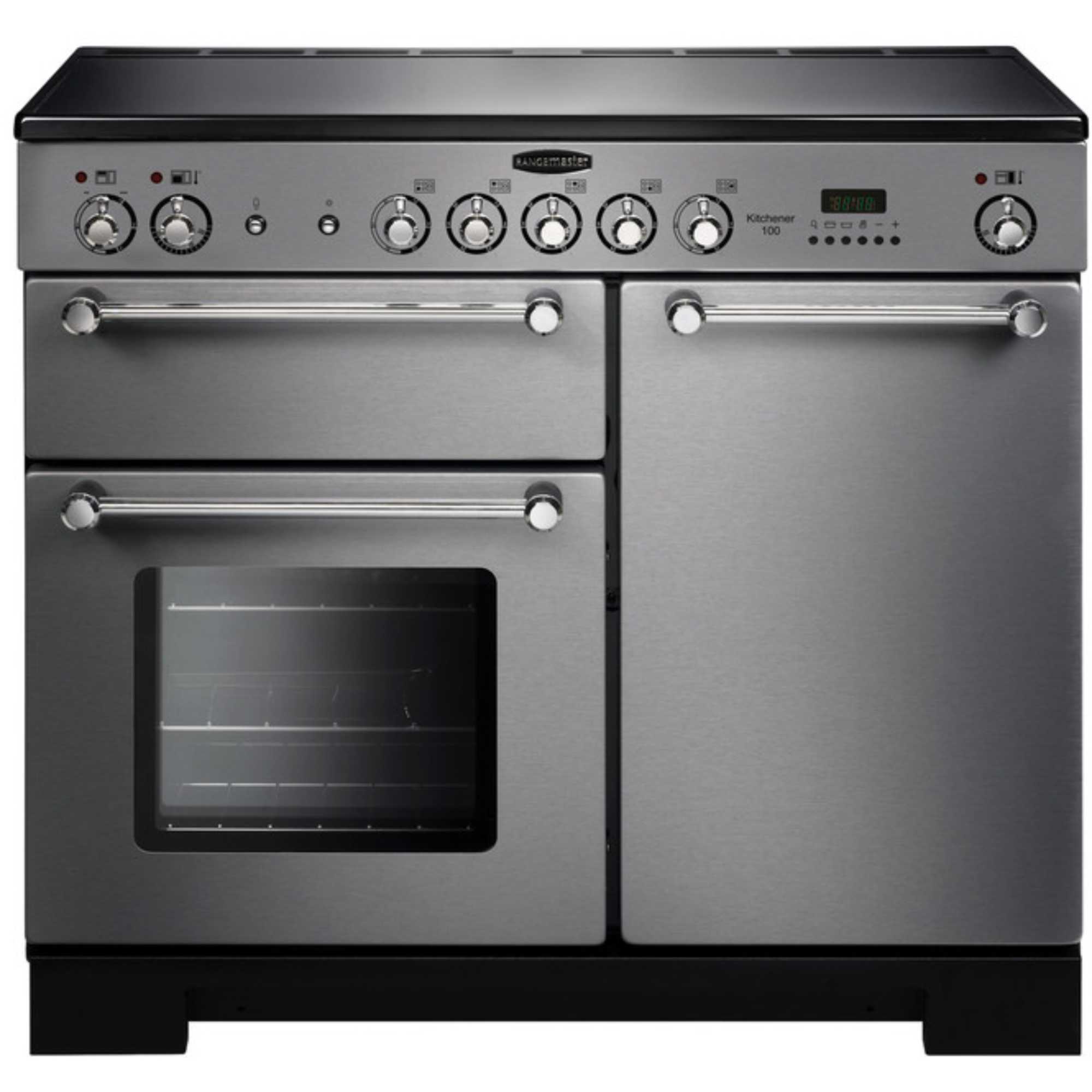 Rangemaster KCH100ECSSC Electric Range Cooker with 5 Ceramic Hobs - Steel Chrome